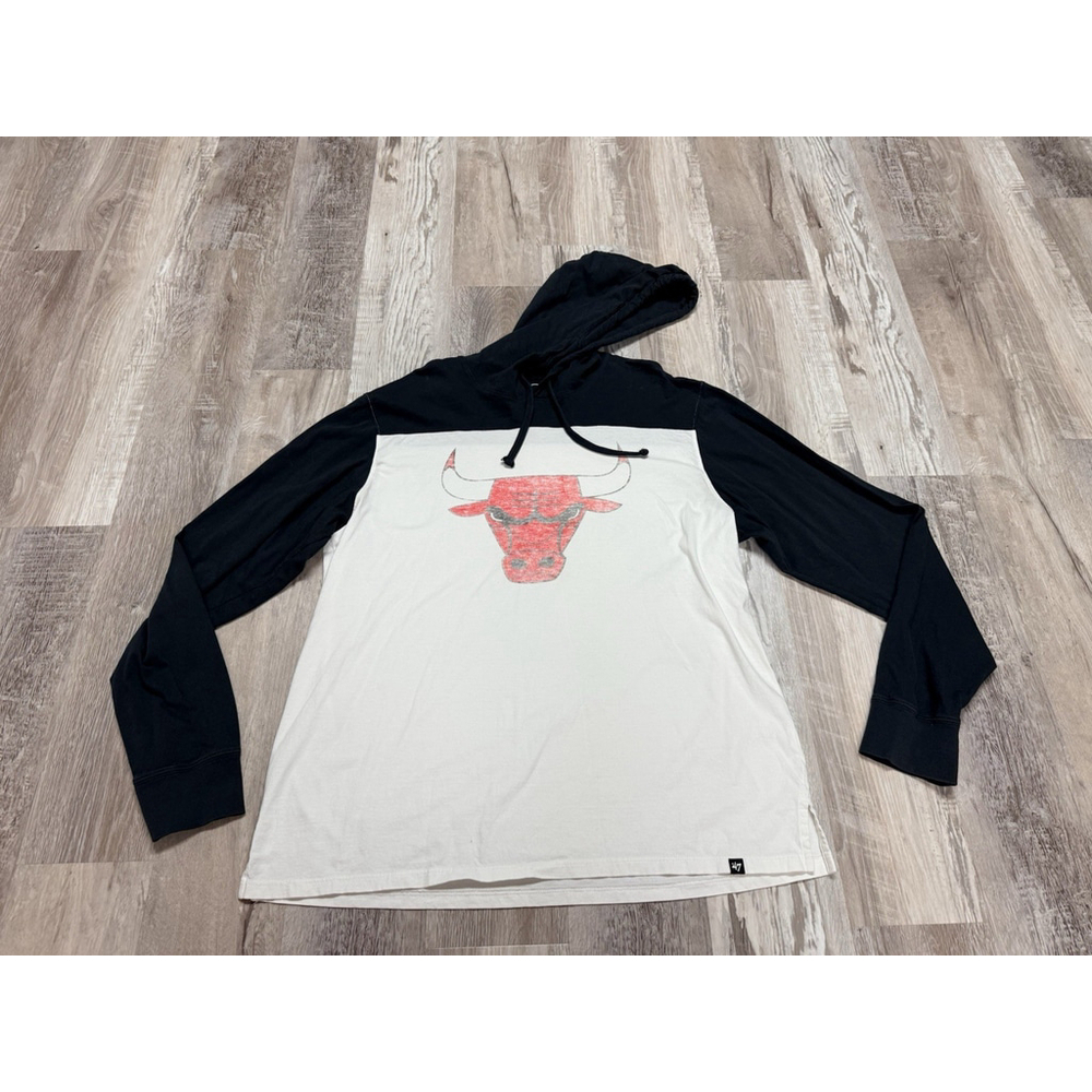 Chicago Bulls Hoodie Mens XL White Black NBA Basketball Pullover Lightweight